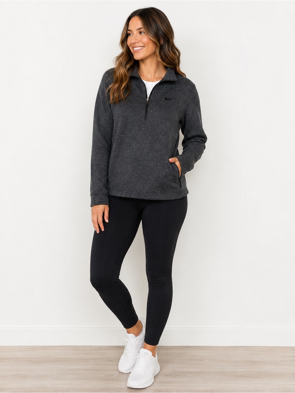 Nike Women’s Therma-FIT 1/4 Zip Pullover Gray Fleece Sweatshirt Large L